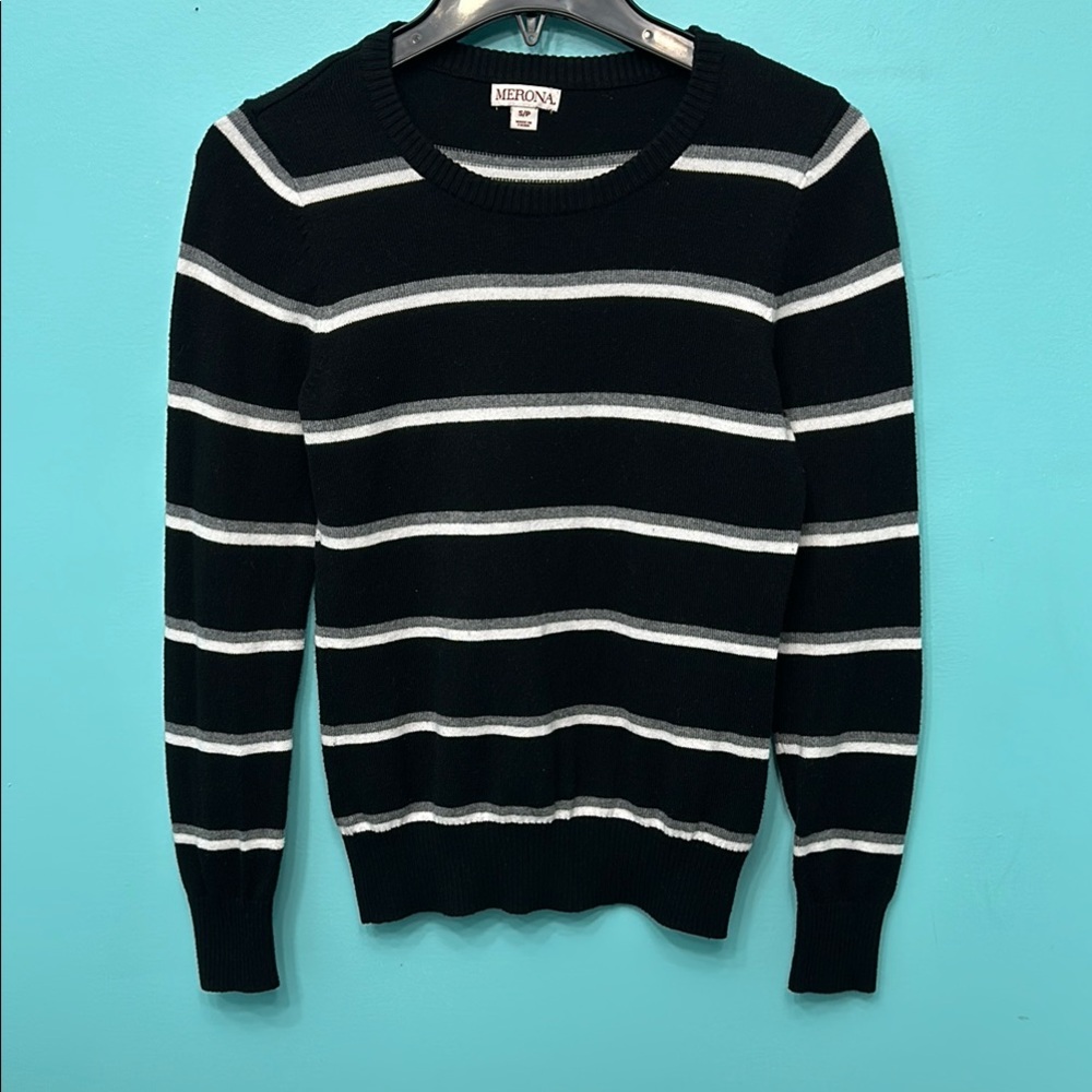 Merona Black Striped Crew Neck Sweater